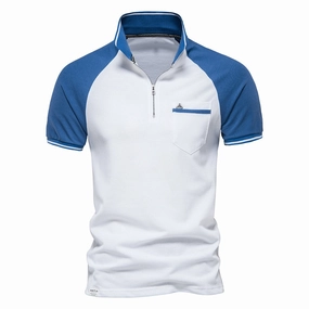 Twill Weave Split hem West Louis? Men Cotton Front Pocket Business Style Polo Shirt