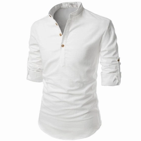 West Louis? Men Linen Button-Up Henley Shirts Workwear Essential