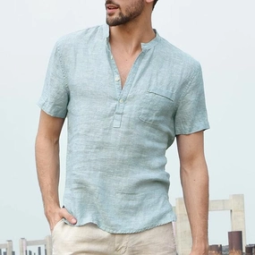 West Louis? Short Sleeve Henley Collar Shirts Simple Layer