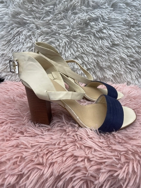 Tapered Heel White Blue Shoes Heels Block Clothes Mentor, Size 10