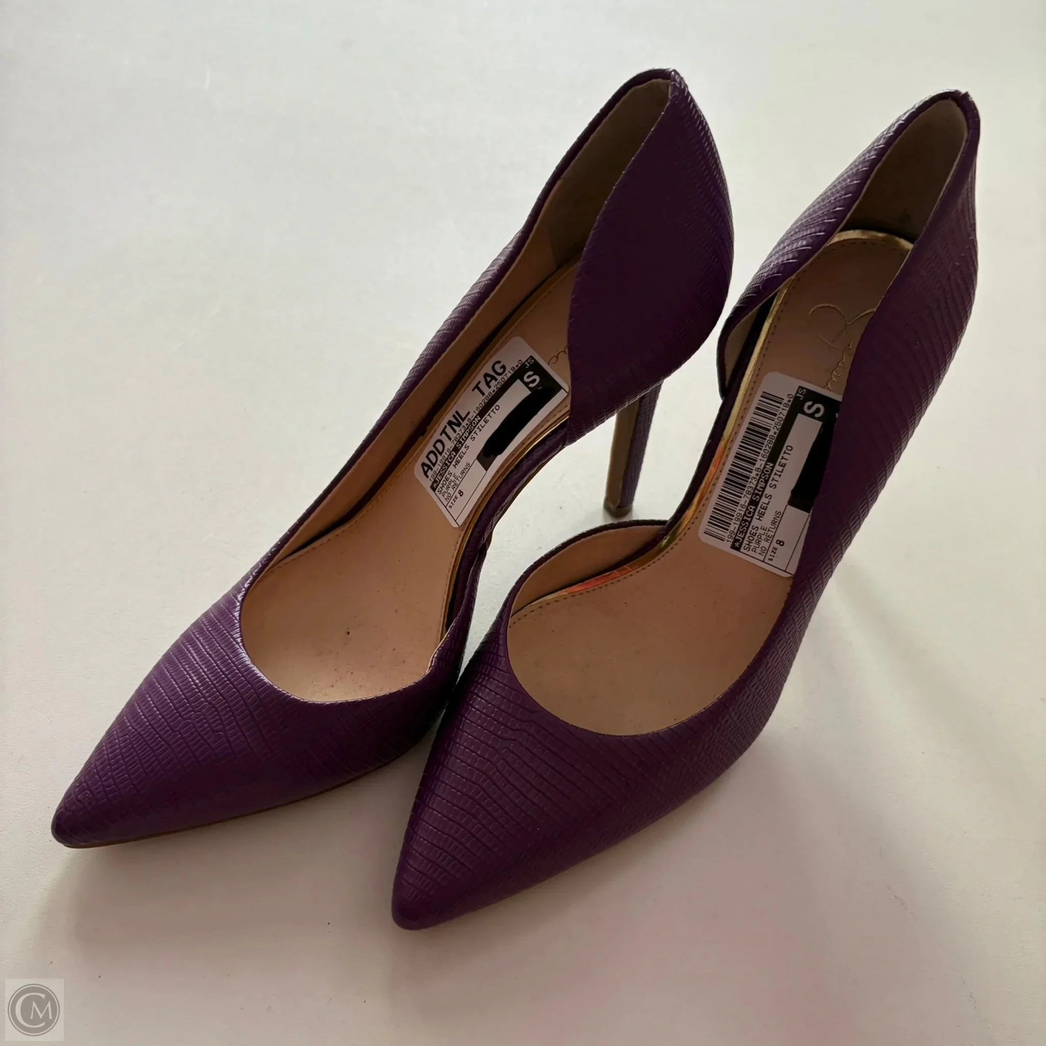 Shoes Heels Stiletto By Jessica Simpson In Purple, Size: 8 Gold High Heeled Sandals Good flexibility