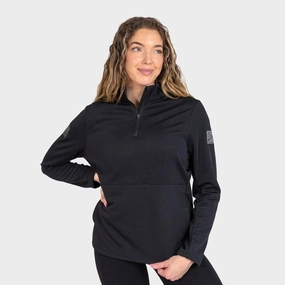 Breathable Layer Design Women's 1/2 Zip Waffle Top - Black