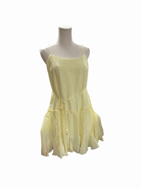 Women's Dress Yellow S Balloon-Sleeve Contemporary Design