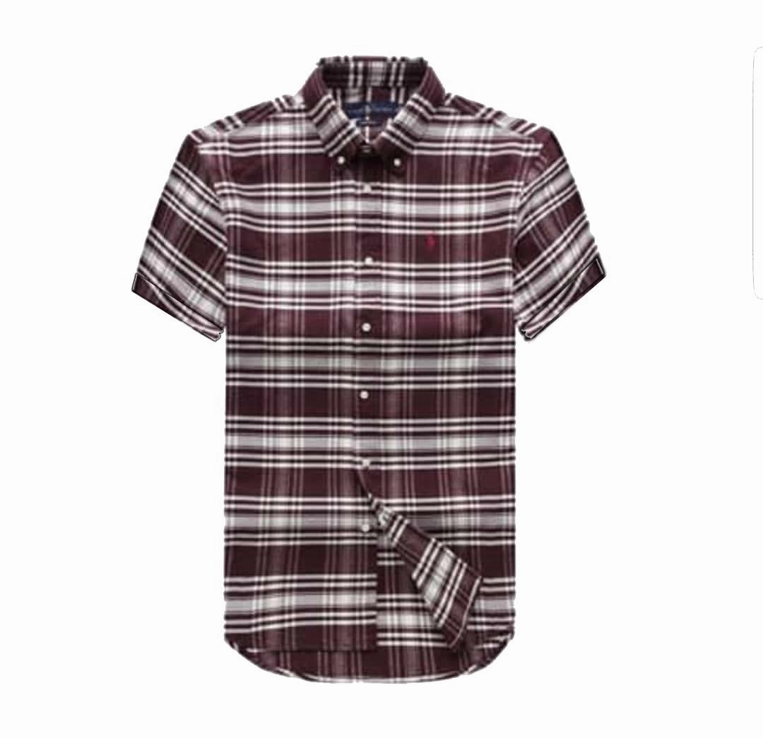 Ralph Lauren Brown /White Check Classic Fit Plaid Short Sleeve Twill Shirt Winter Collection