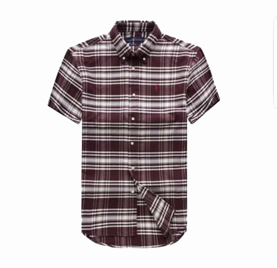 Ralph Lauren Brown /White Check Classic Fit Plaid Short Sleeve Twill Shirt Designer Touch Business casual