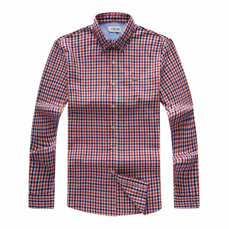 Cruise Collection Beach Ready New Male Gimgam Red/ Blue Check Long Sleeve Lacoste Shirt  .